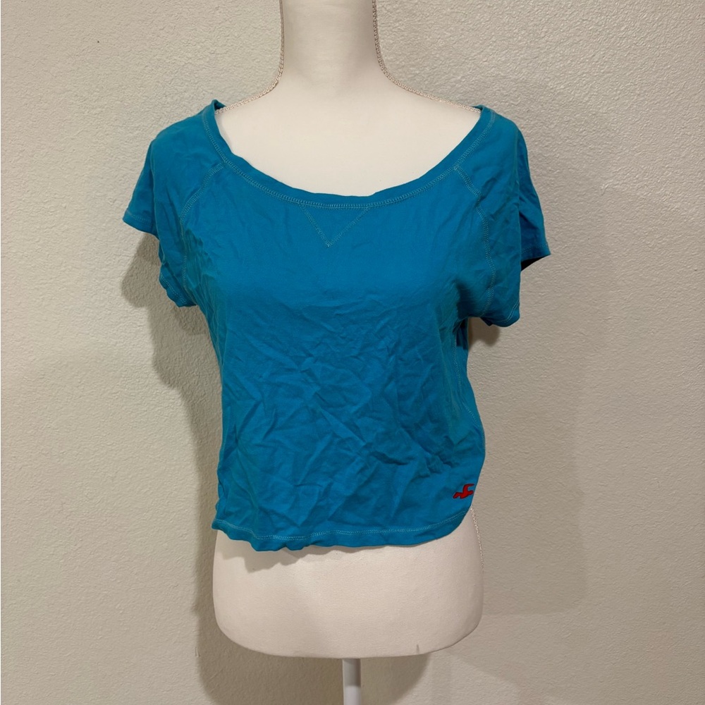 Hollister Blue Crop Top with Relaxed Short Sleeves